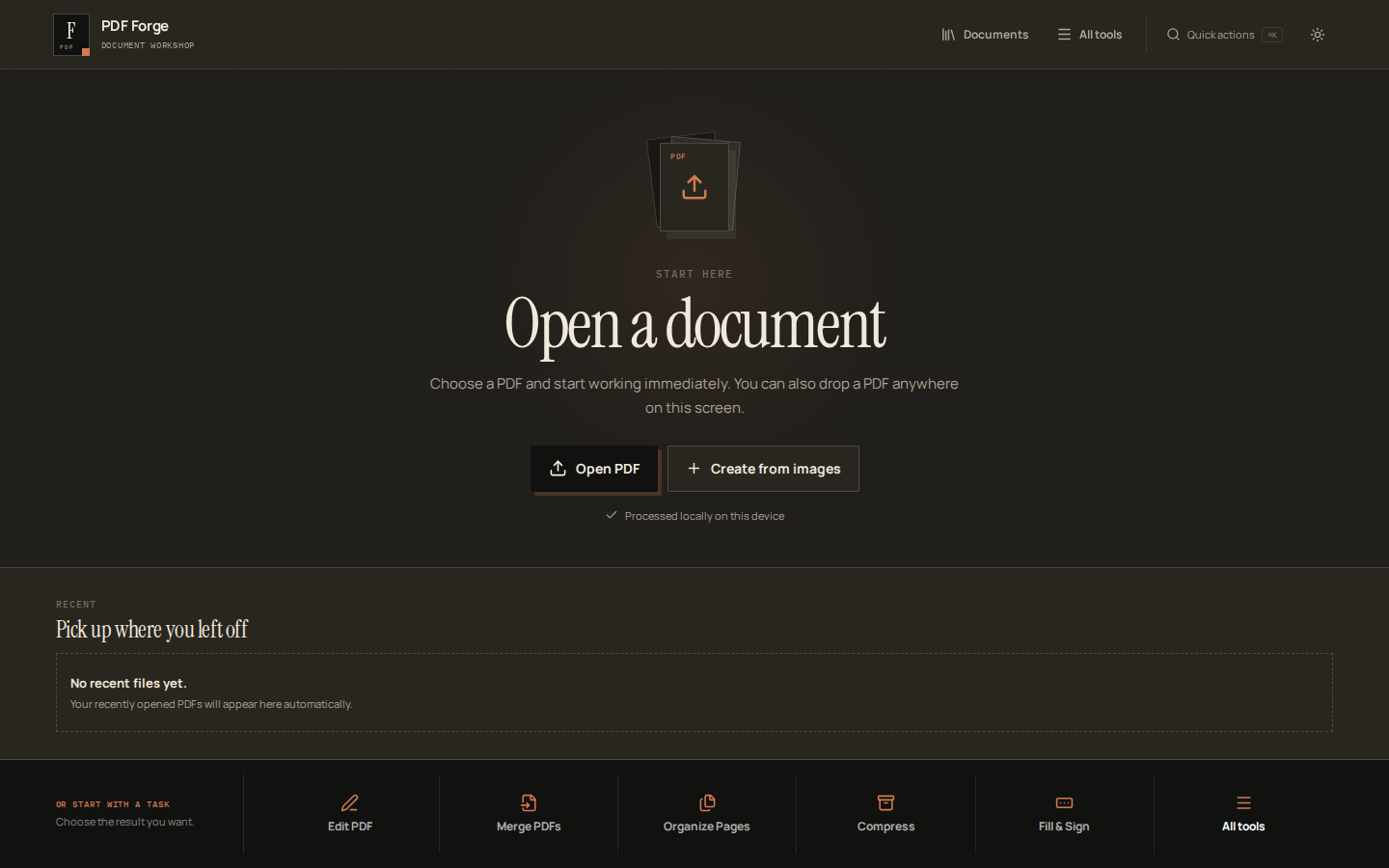 PDF Forge browser-based PDF workspace