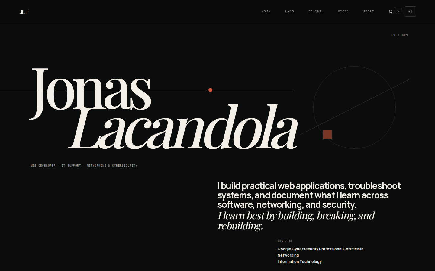 Jonas Lacandola portfolio homepage